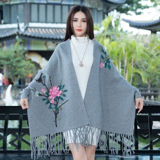 Áo len thêu hoa dạng khăn choàng ALTH99 (HÀNG ORDER 10-15 NGÀY)