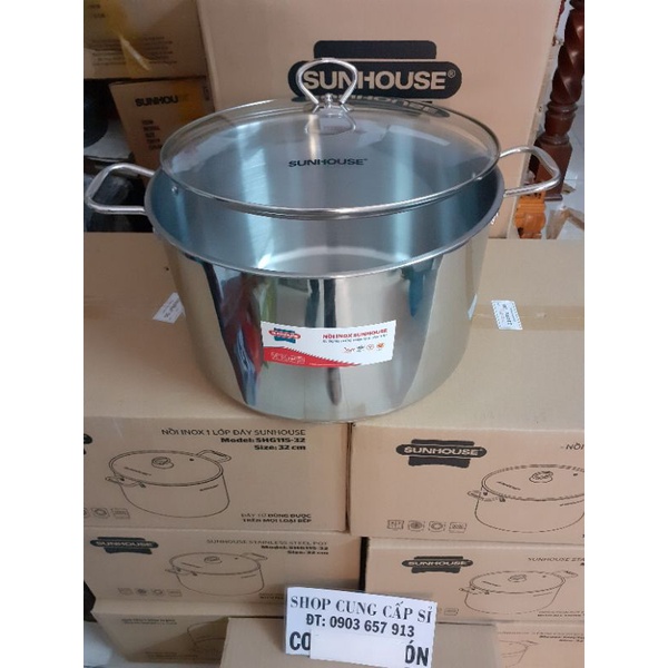 NỒI LUỘC GÀ 1 ĐÁY SUNHOUSE INOX 32 Cm