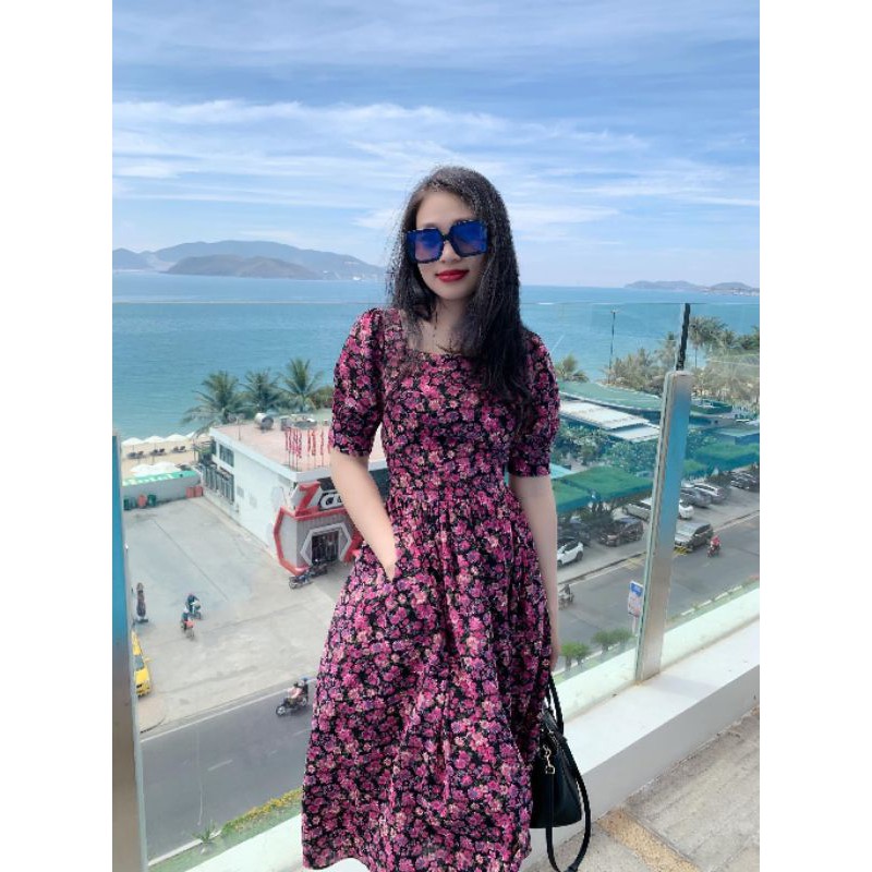 BÁN SỈ VÁY HOA TÍM VINTAGE TAY BỒNG | BigBuy360 - bigbuy360.vn