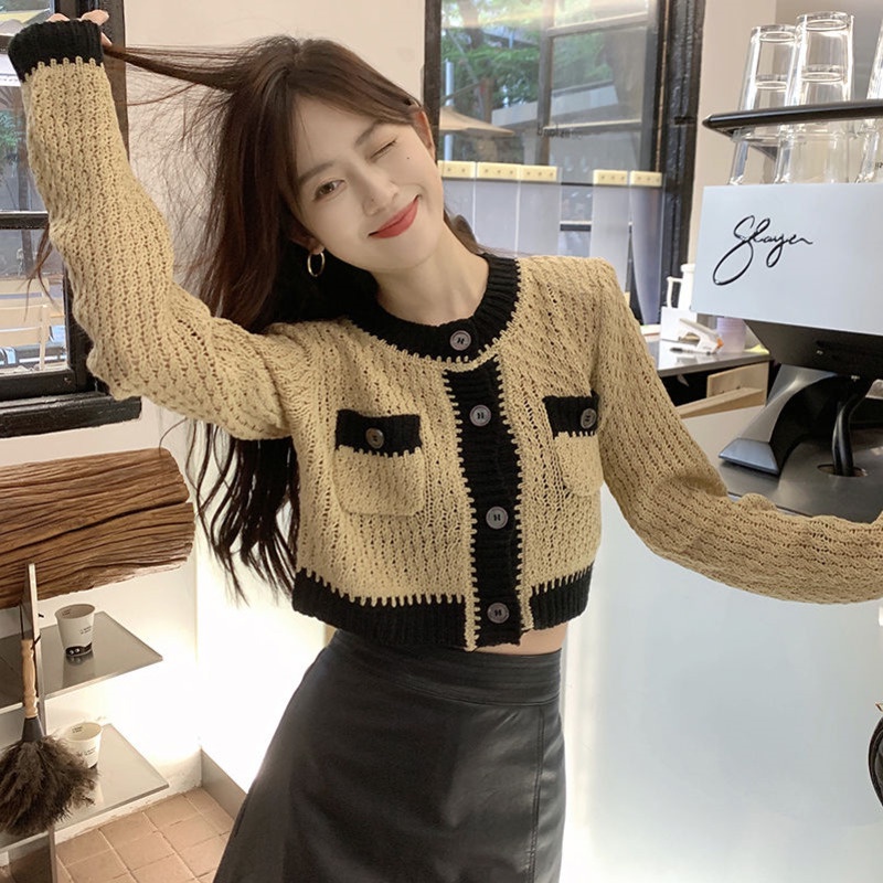 Áo Khoác cardigAN Dệt Kim Dáng Ngắn Thời Trang Thu Đông Cho Nữ