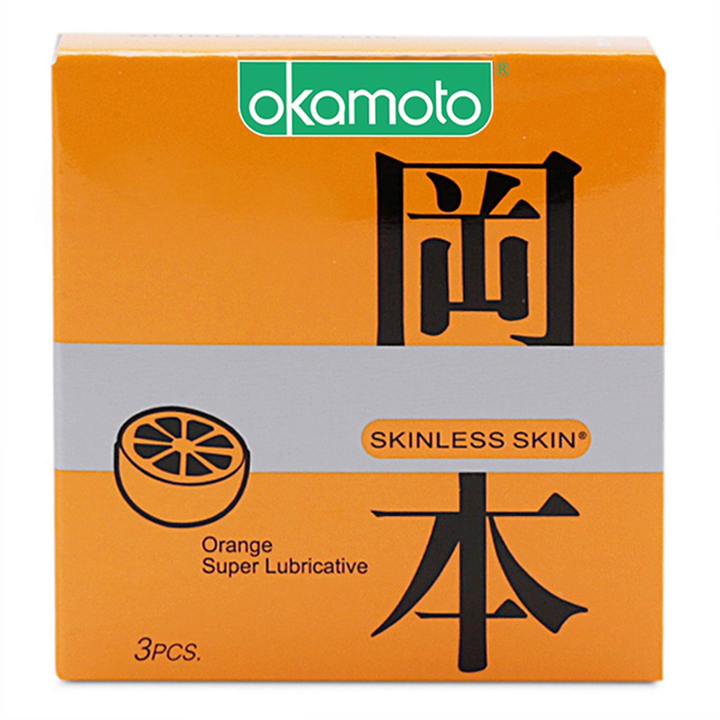 Bao Cao Su Siêu mỏng nhiều gel bôi trơn Okamoto Orange hương cam - bcs 3 chiếc