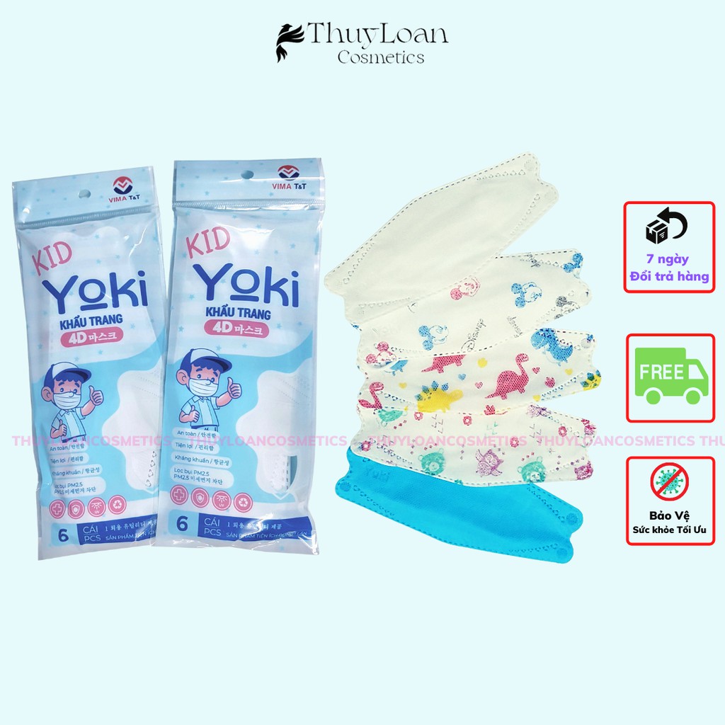 Khẩu trang trẻ em 4D Yoki KF94 4 lớp kháng khuẩn túi 6 cái
