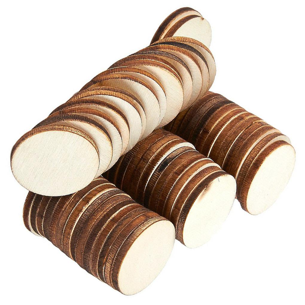 50 Pieces Wooden Circle Slice Portable Smooth DIY Unfinished Writing Craft Indoor Festival Decoration Interactive Toys
