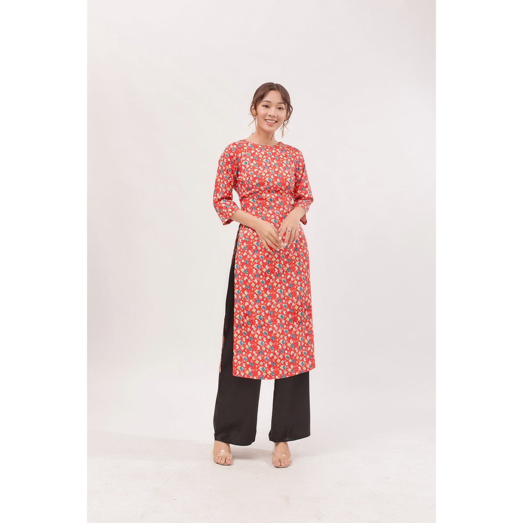 Áo Dài Nữ, Áo Dài Gấm Màu Đỏ Cổ Kiềng Tay Lững Họa Tiết Hoa Nhí Trẻ Trung Tinh Tế. | BigBuy360 - bigbuy360.vn