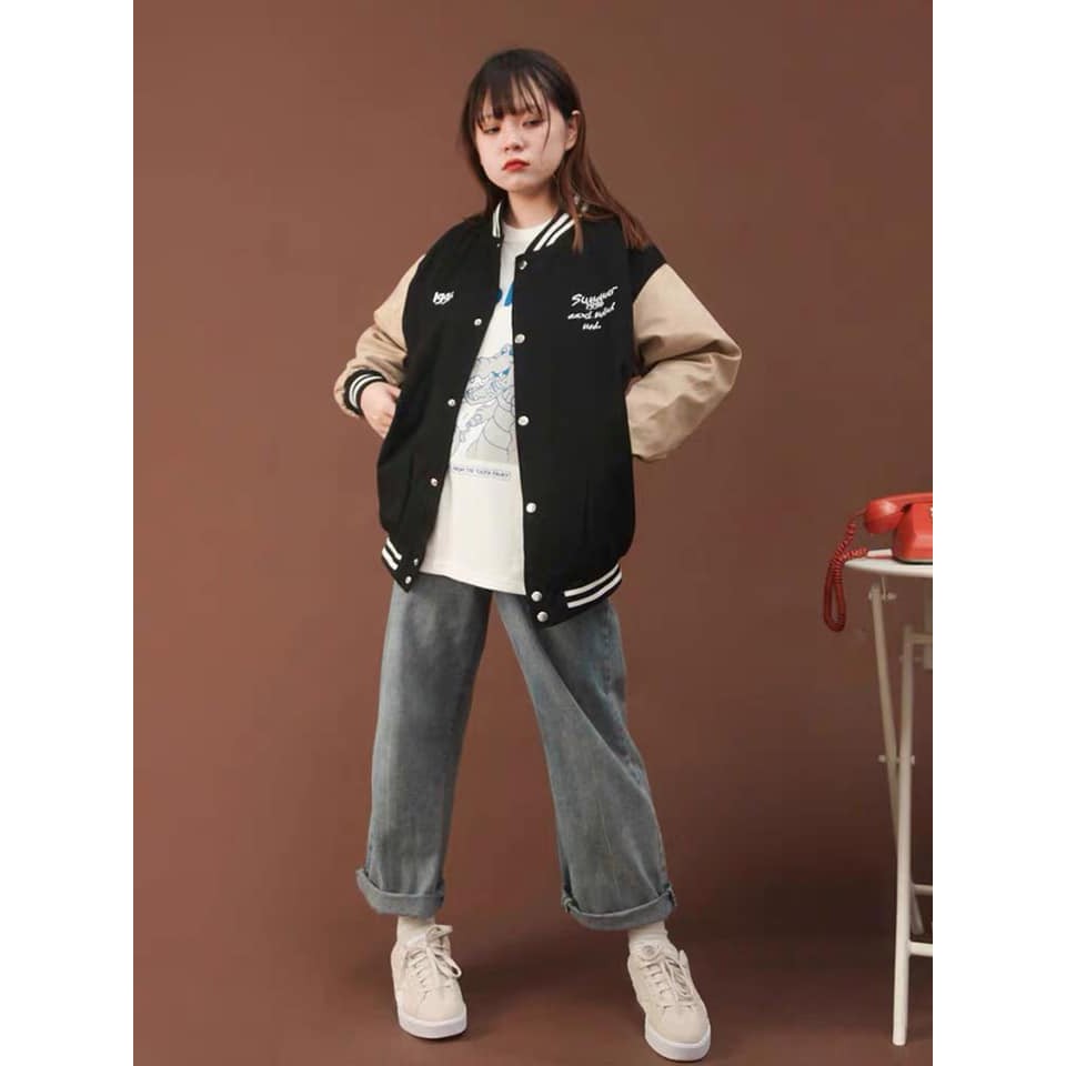 Áo khoác bomber nam nữ 199x oversize Áo bomber form rộng Áo khoác bóng chày unisex - Gin Store