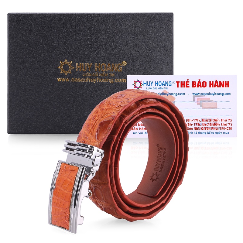 Dây nịt nam da cá sấu Huy Hoàng nguyên con 4P màu vàng bò HP4806