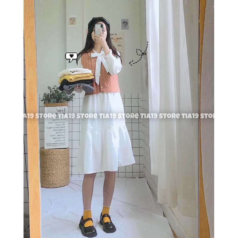 Đầm Babydoll Nơ Ngực 🦋FREESHIP🦋 Váy Nữ Tay Bồng Dáng Suông 2 Màu