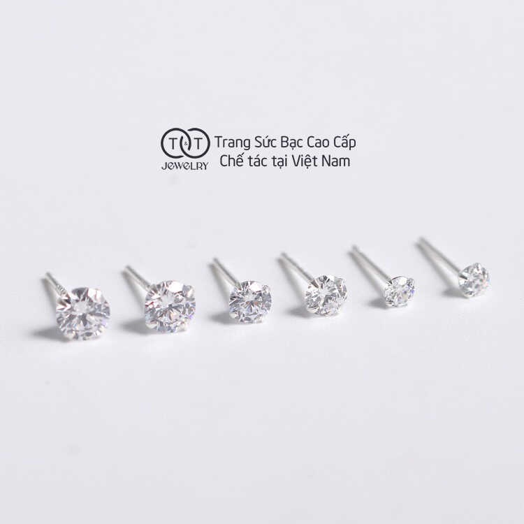 Bông Tai Bạc Ý s925 Nụ Đá Lấp Lánh T&amp;T Jewelry cao cấp BT010