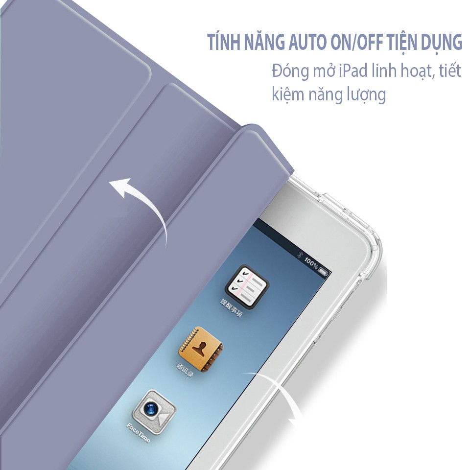 [Free 50 Sticker] Bao Da iPad Có Khay Giữ Bút, Mặt Lưng Silicone Trong Mờ (S42)