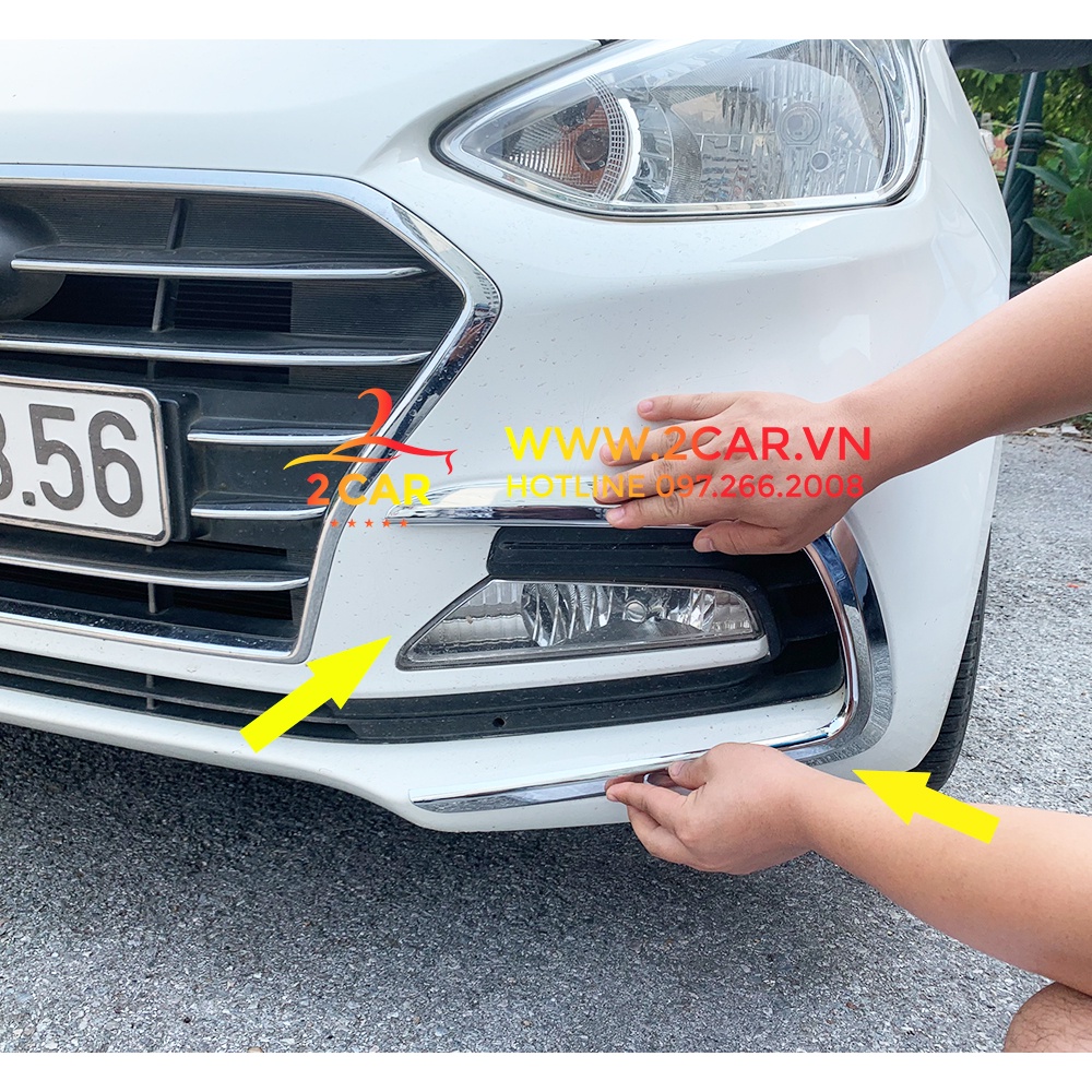 Ốp viền đèn gầm trước, sau xe Huyndai I10 sedan - đuôi dài 2017-2020 mạ crom cao cấp