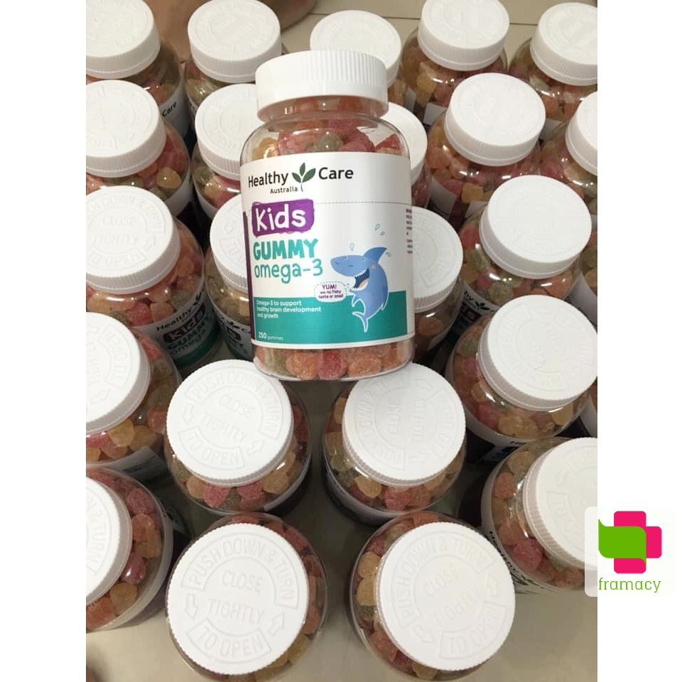 Kẹo dẻo Healthy Care Kids Gummy Omega 3/ Multivitamin, Úc (250 viên) bổ sung chất cho trẻ 2 tuổi trở lên
