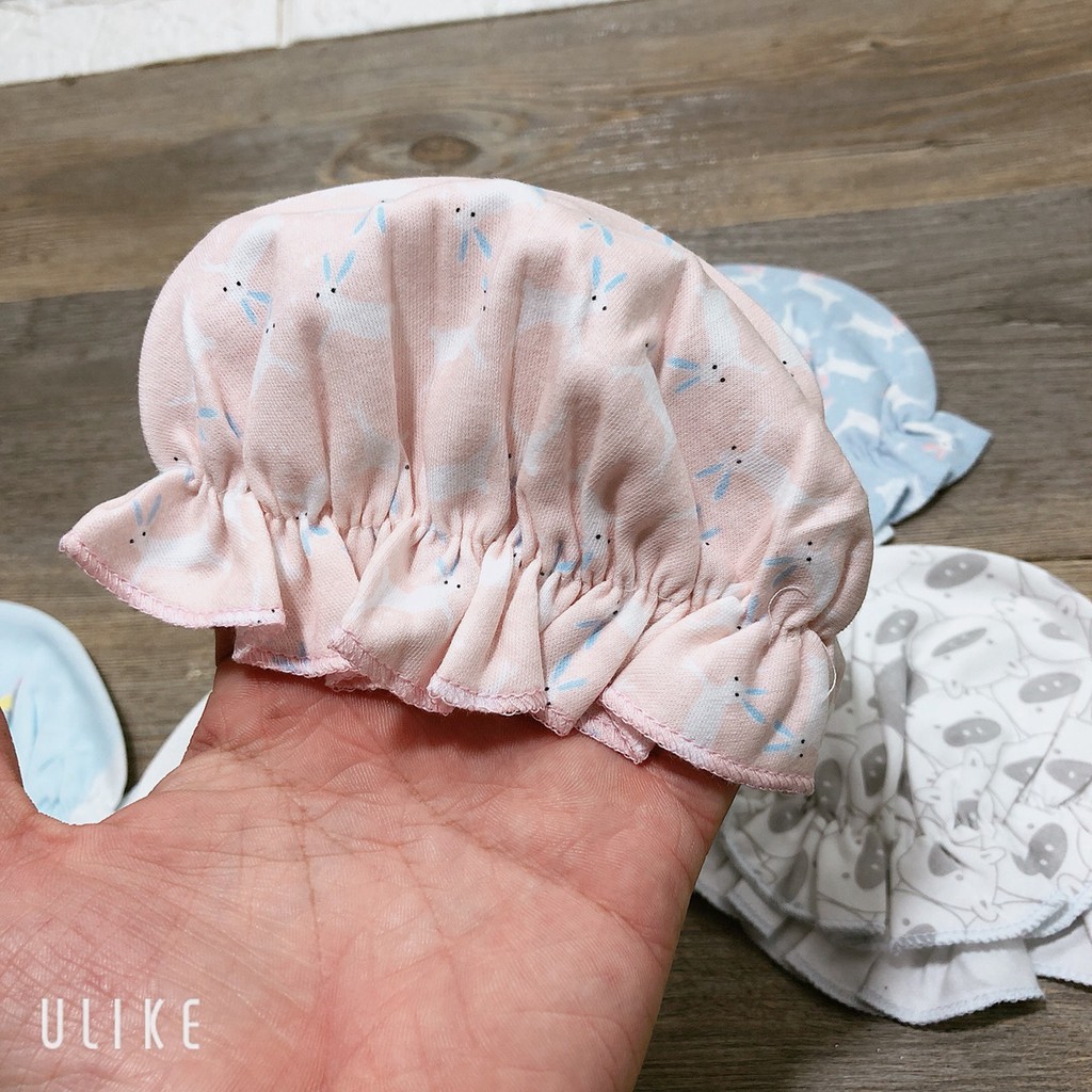 Set 2 nón chun bèo nhí in rơi cho bé gái sơ sinh 0-4 tháng cotton mềm mịn đẹp