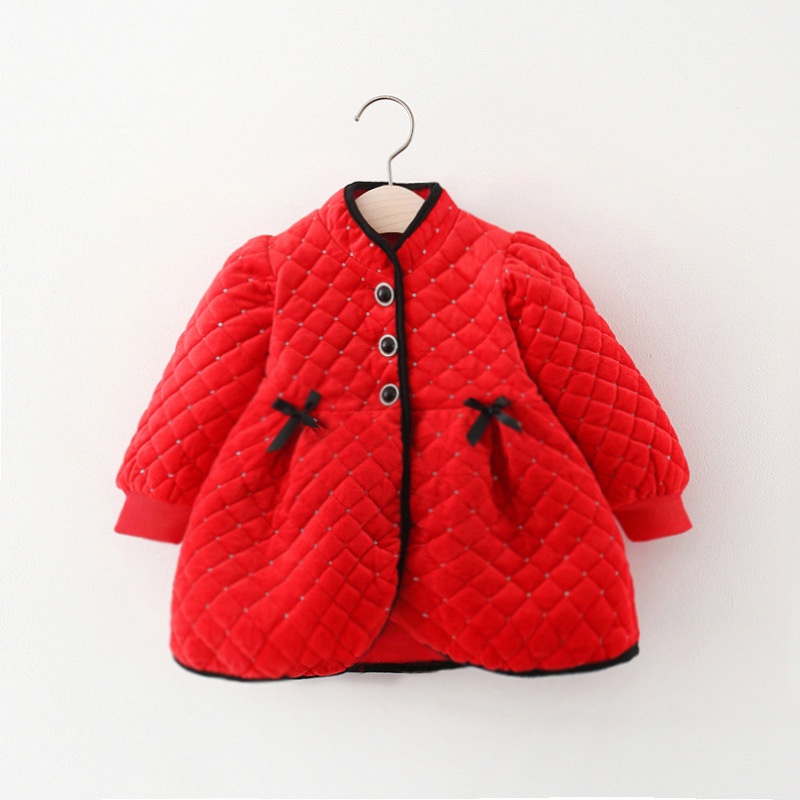 Áo Khoác Cotton Chống Gió Giữ Ấm Đính Nơ Thời Trang Mùa Đông Cho Bé Gái 9 Tháng Đến 3 Tuổi