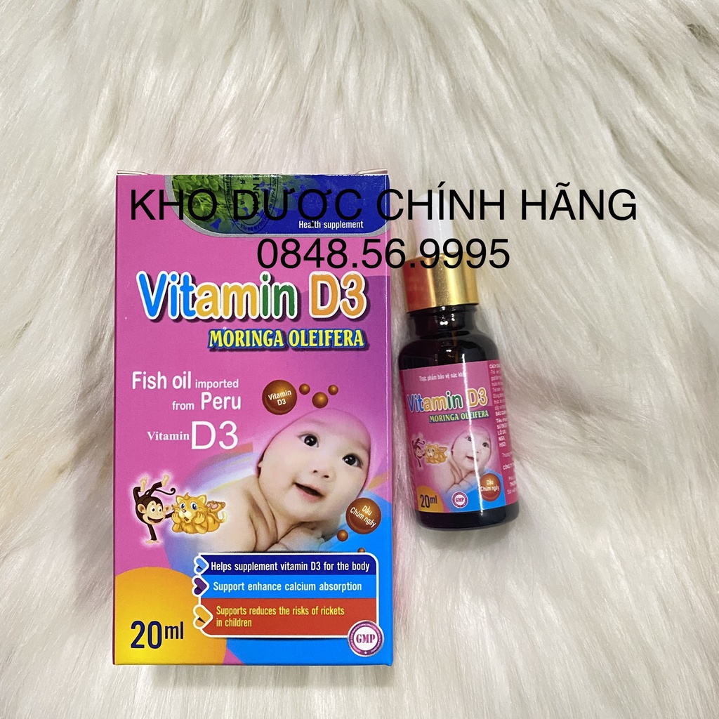 VITAMIN D3 K2 Moringa oleifera lọ 20ml-Bổ sungvitamin A,dầu cá-Hỗ trợ tăng cường hấp thu canxi,giúp xương răng chắc khỏe