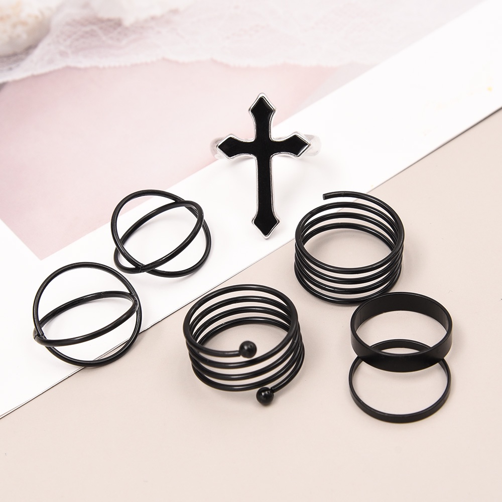 Set 3/6 Nhẫn Hở Màu Đen Trơn Mỏng Phong Cách Punk Vintage Có Thể Điều Chỉnh