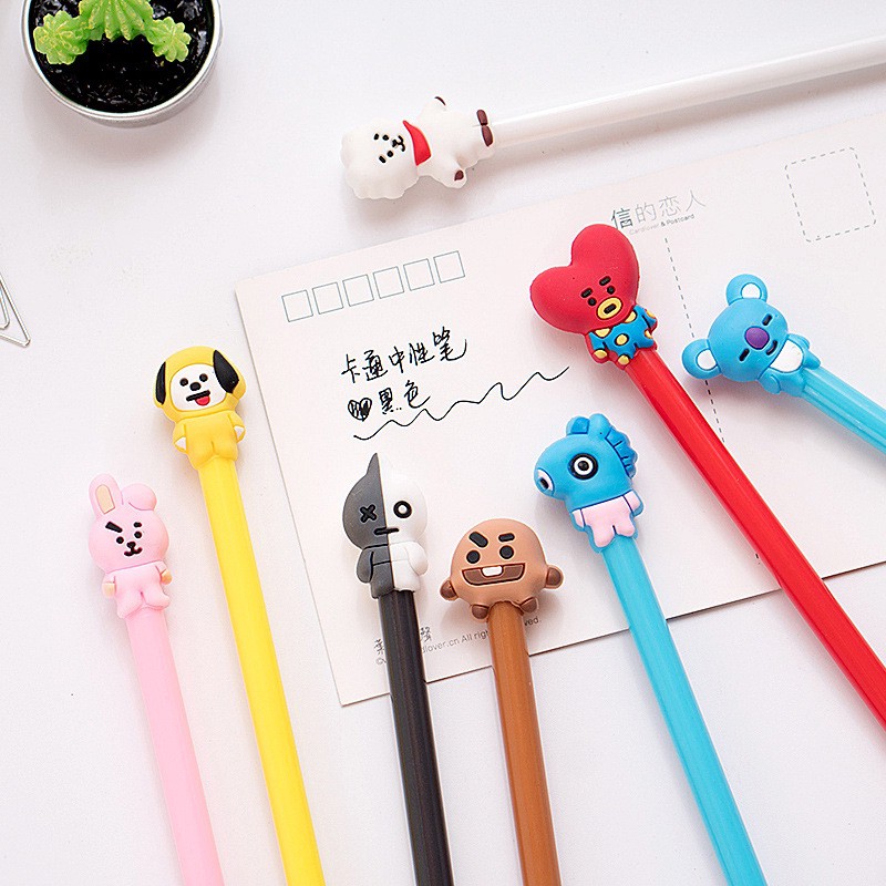 Bút gel đen 0.5mm thiết kế phong cách KPOP BTS BT21 dễ thương