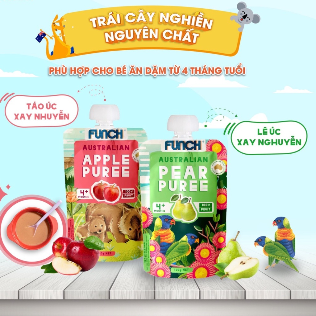 Trái cây nghiền hoa quả nghiền ăn dặm vị lê 100% cho bé từ 4 tháng tuổi FUNCH 120g