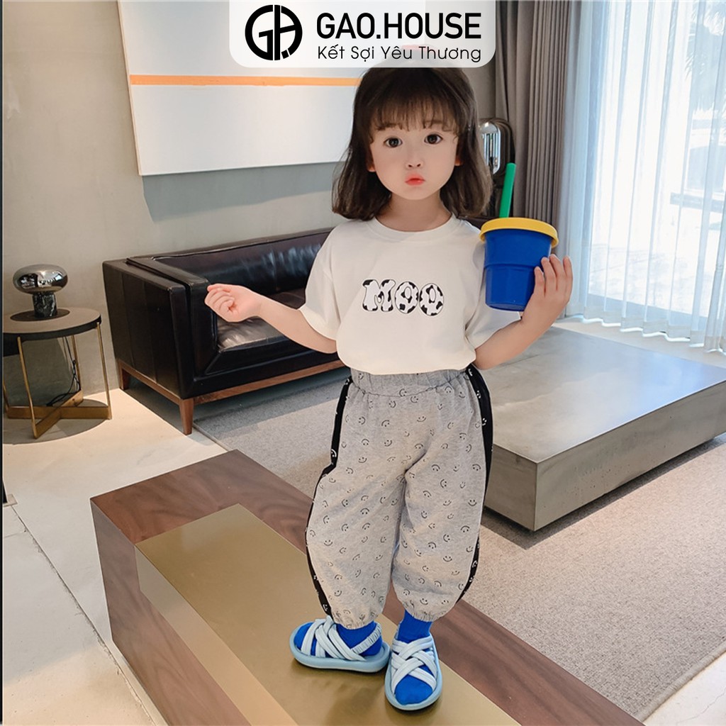 Áo thun cộc tay cổ tròn Gạo House cotton 4 chiều họa tiết Moo bò sữa cho bé gái[T4]