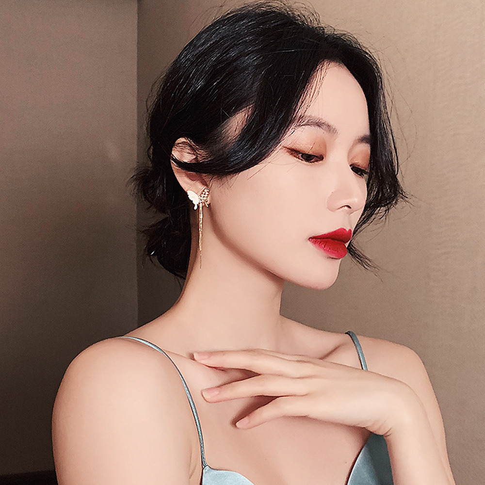 Khuyên tai mặt hình bươm bướm dáng dài đính đá thời trang dành cho nữ