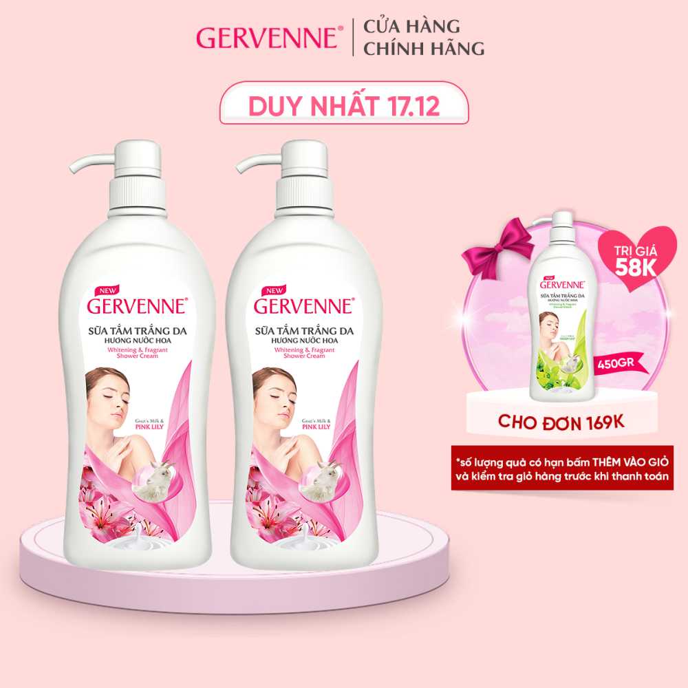 [Mã COSAK15 giảm 8% đơn 150k] Combo 2 Sữa tắm trắng da Gervenne Pink Lily 900g/chai
