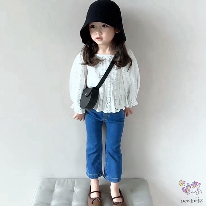 Quần Jeans Ống Loe Lưng Cao Thời Trang Hàn Quốc Cho Bé Gái