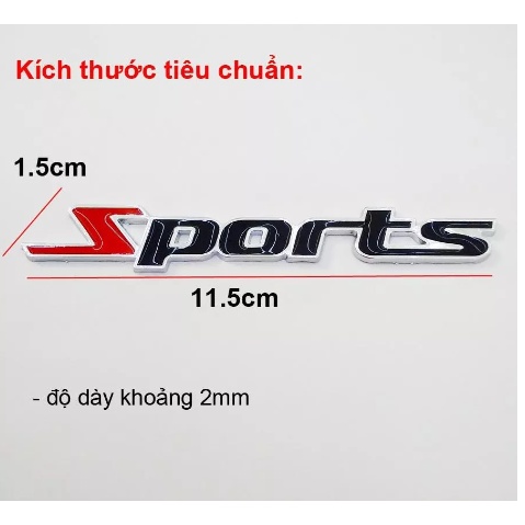 Tem Kim Loại chữ nổi SPORT đen đỏ dán ô tô xe máy