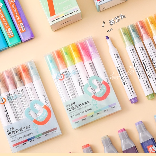 Bộ bút dạ quang 6 màu xinh xắn tiện dụng, bút đánh dấu bút nhớ SR014