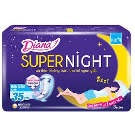 Băng Vệ Sinh Ban Đêm Diana Super Night Chống Tràn Có Cánh 3 Miếng 35cm