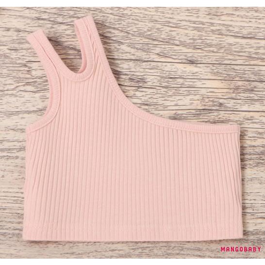 Áo croptop ôm sát không tay hở vai màu trơn cho bé gái