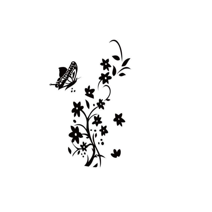 Decal dán tường - Hoa Lá Đen hoa văn