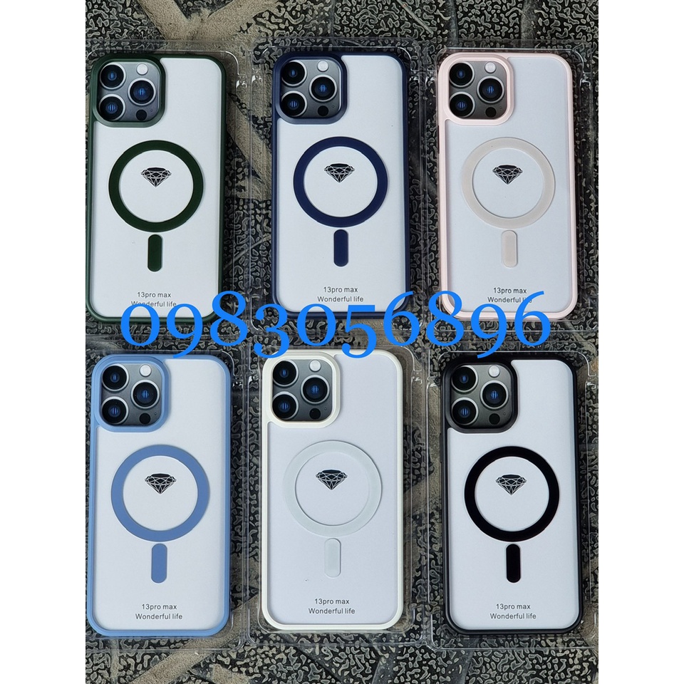 Ốp lưng trong viền màu hỗ trợ sạc Magsafe  ích & mờ dành cho IPhone 13 Promax | 13 | 13 Pro