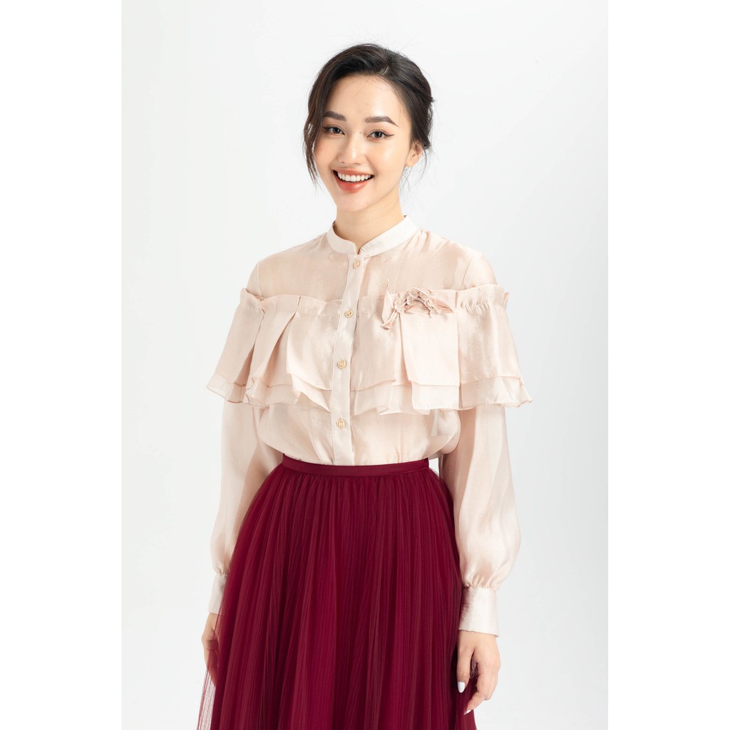 Áo sơ mi voan cổ tàu nữ IVY moda MS 17M6333