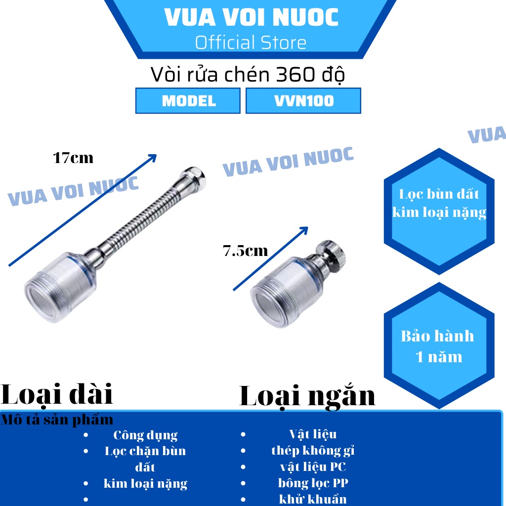 Vòi rửa bát chén tích hợp đầu lọc nước xoay 360 độ VVN360