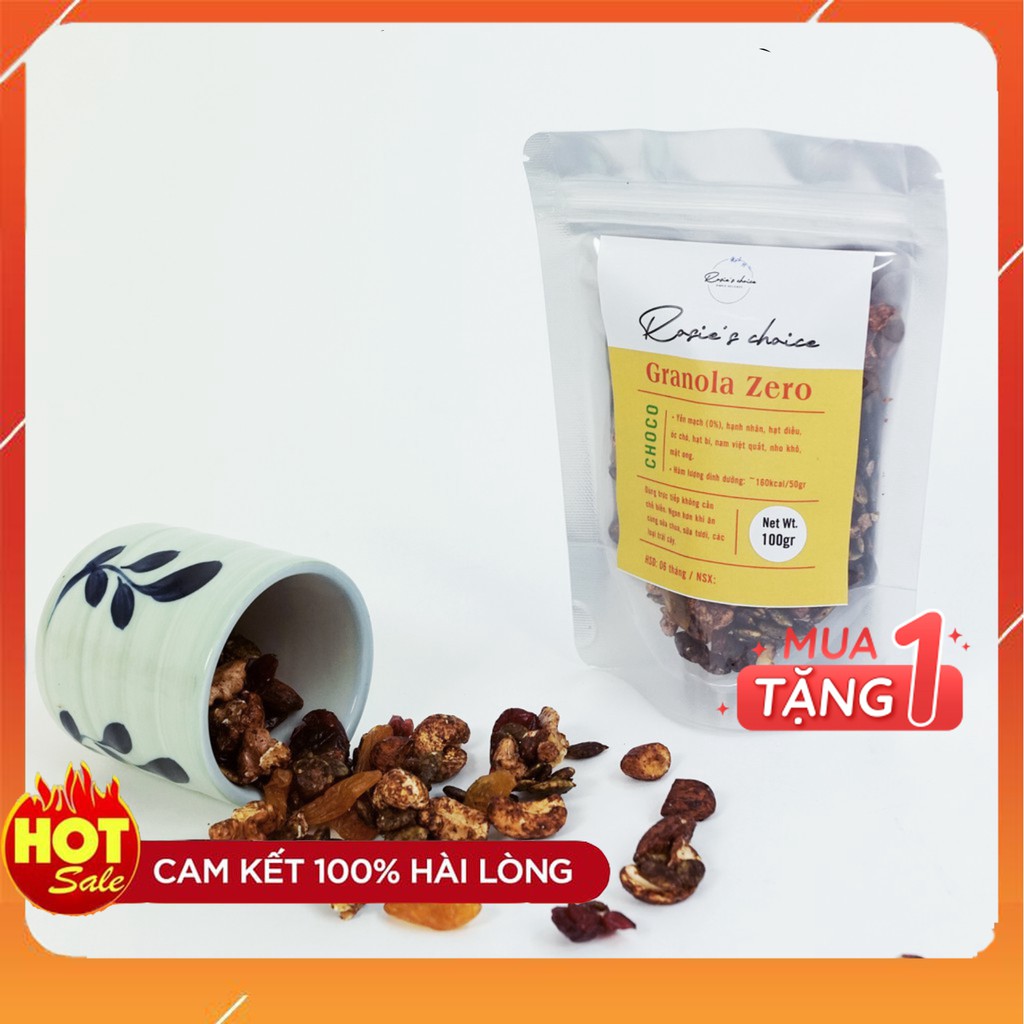 Granola Zero Hạt Cao Cấp (không yến mạch), Vị Chocolate, Túi 100gram -  Rosie’s Choice