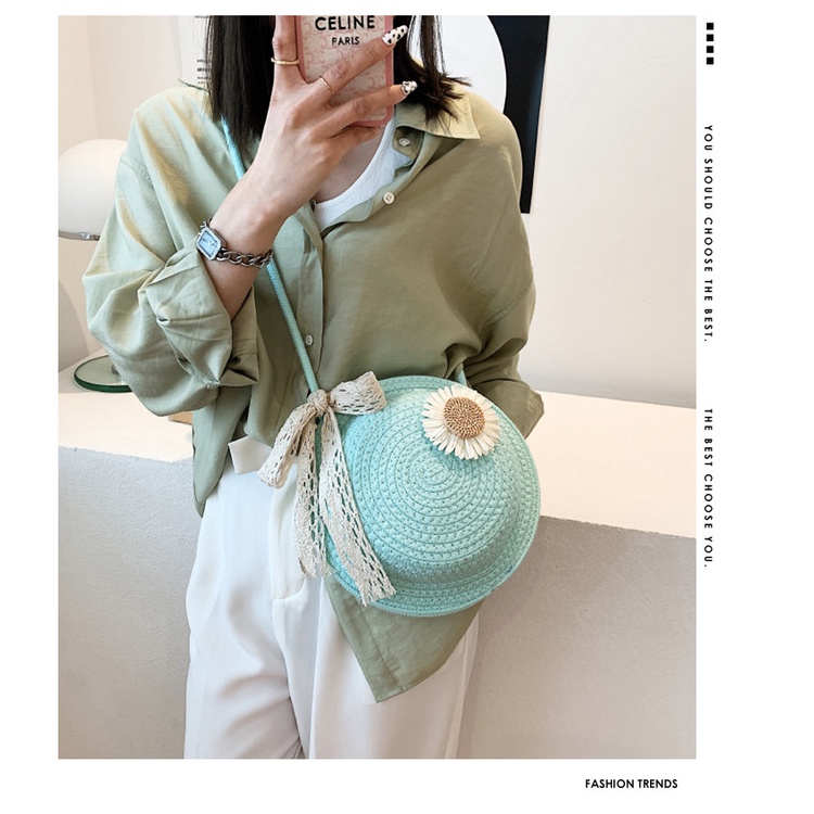 Túi Đeo JASMIN NOIR Chéo Hình Tròn Đính Nơ Hoa Thời Trang Cho Nữ