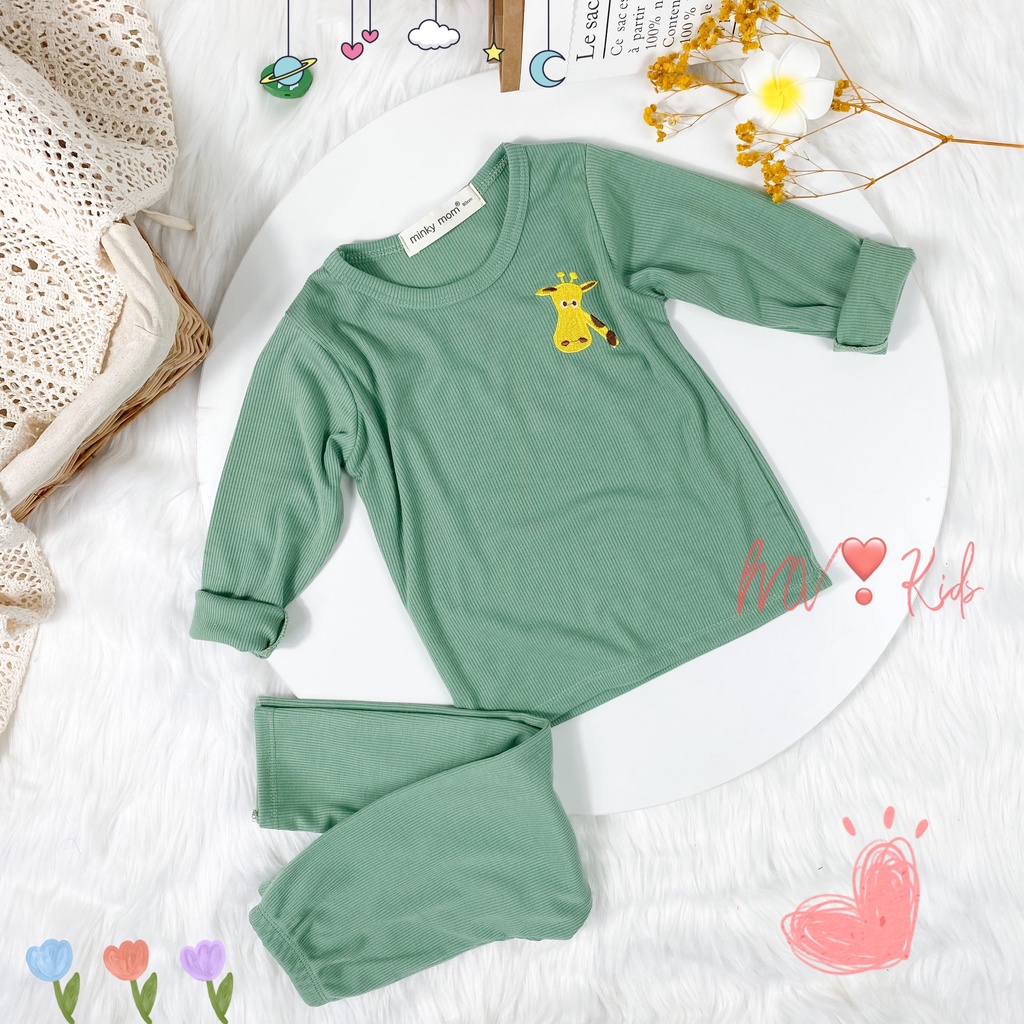 [SALE] Bộ Quần Áo Bé Gái, Bé Trai Minky Mom Vải Len Gân Thêu Ngực Dễ Thương, Bộ Dài Tay Cho Bé Mặc Thu Đông MKMTD2154