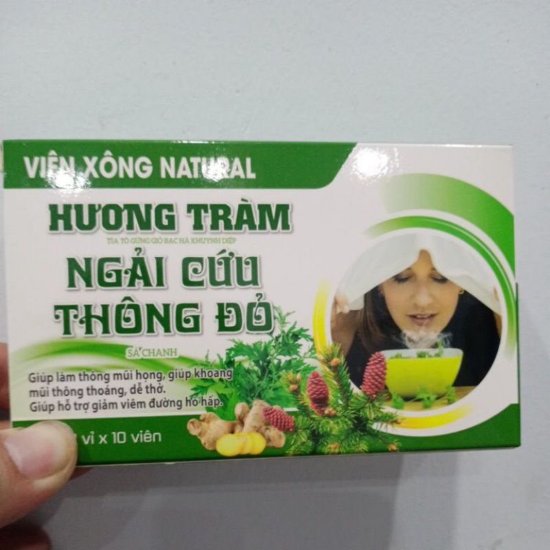 Viên xông natural hương tràm bạc hà khuynh diệp ngải cứu thông đỏ sả chanh