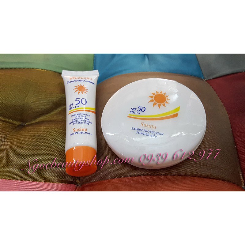 Bộ đôi kem nền và phấn trang điểm Sunscreen Cream Sasimi Expert Protection Power SPF50