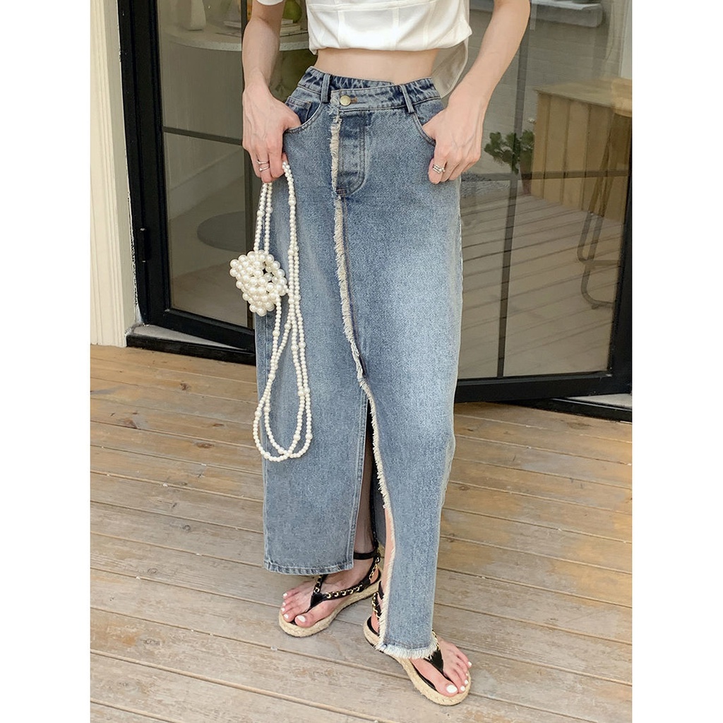 ▲Chân Váy Denim Lưng Cao Dáng Chữ a Xẻ Tà Thời Trang Mùa Hè Cho Nữ