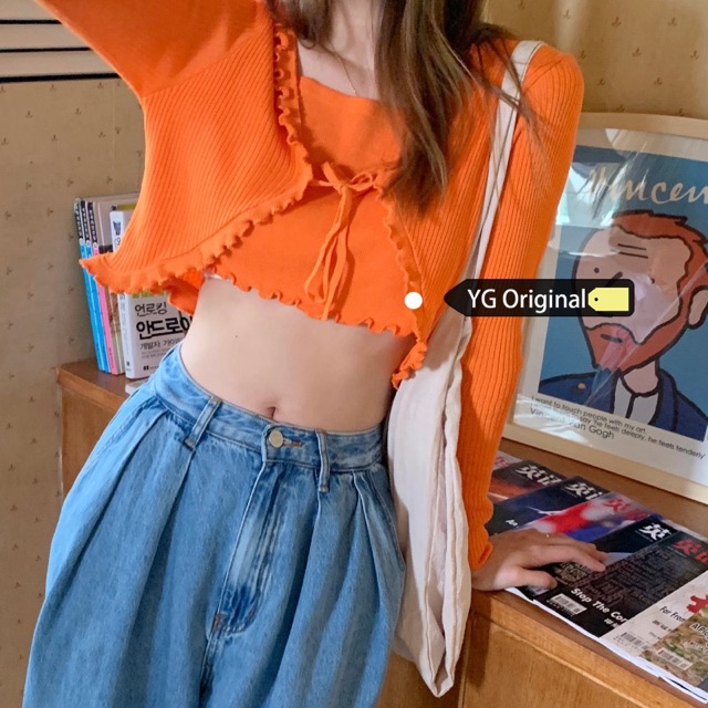 [CÓ SẴN+ẢNH THẬT] Áo croptop nữ len gân thắt nơ tay dài 2021 | BigBuy360 - bigbuy360.vn