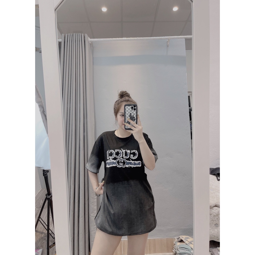 Áo thun tay lỡ unisex loang GG hót trend cháy phố MOSSSHOP - Áo phông nam nữ phong cách hàn quốc ulzzang form rộng 65kg