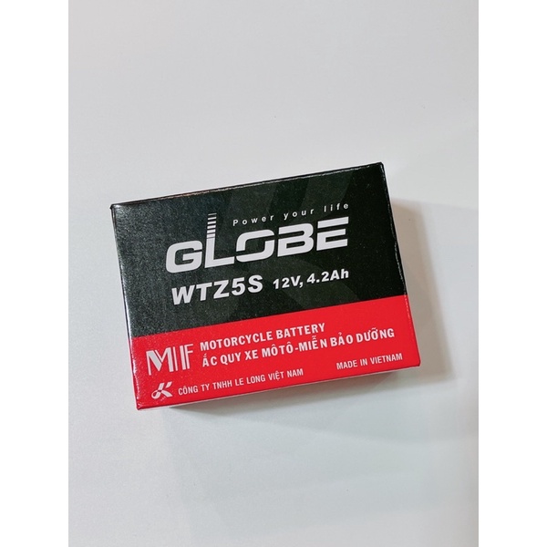 Bình ắc quy 12V-4.2A, bình điện xe máy GLOBE WTZ5S  sử dụng xe tay ga ko idling stop và xe số…