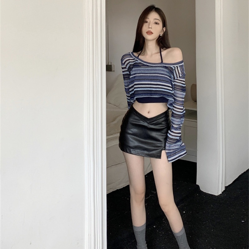 Set Áo Thun Dài Tay Sọc Ngang + Áo Hai Dây Thời Trang Nữ