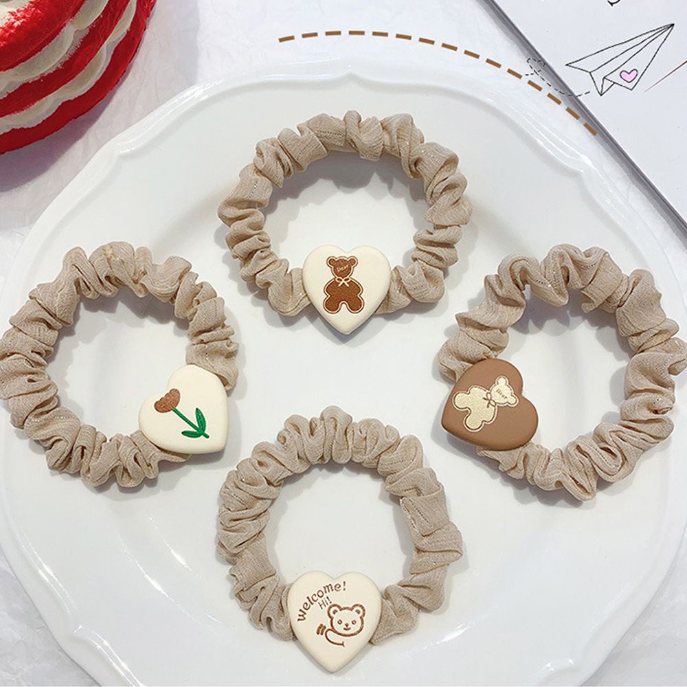 Dây Cột Tóc Co Giãn Họa Tiết Trái Tim / Hoa / Gấu Dễ Thương Cho Nữ Giá Đỡ