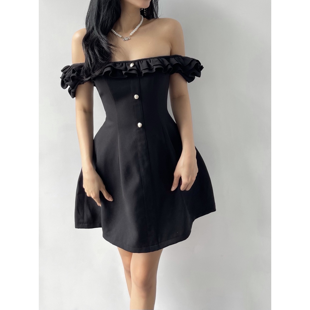 Đầm chữ a kiểu trễ vai tay ngắn mini hàng thiết kế Emilyshop (T)