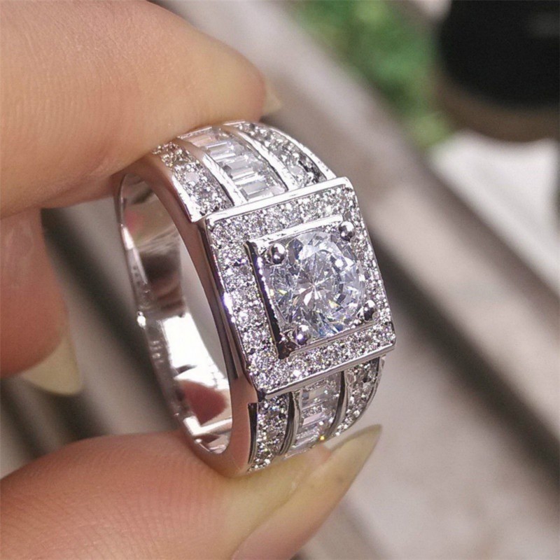 weiweijewelry/Nhẫn đính hôn kim cương vàng trắng thiết kế sang trọng dành cho nam và nữ