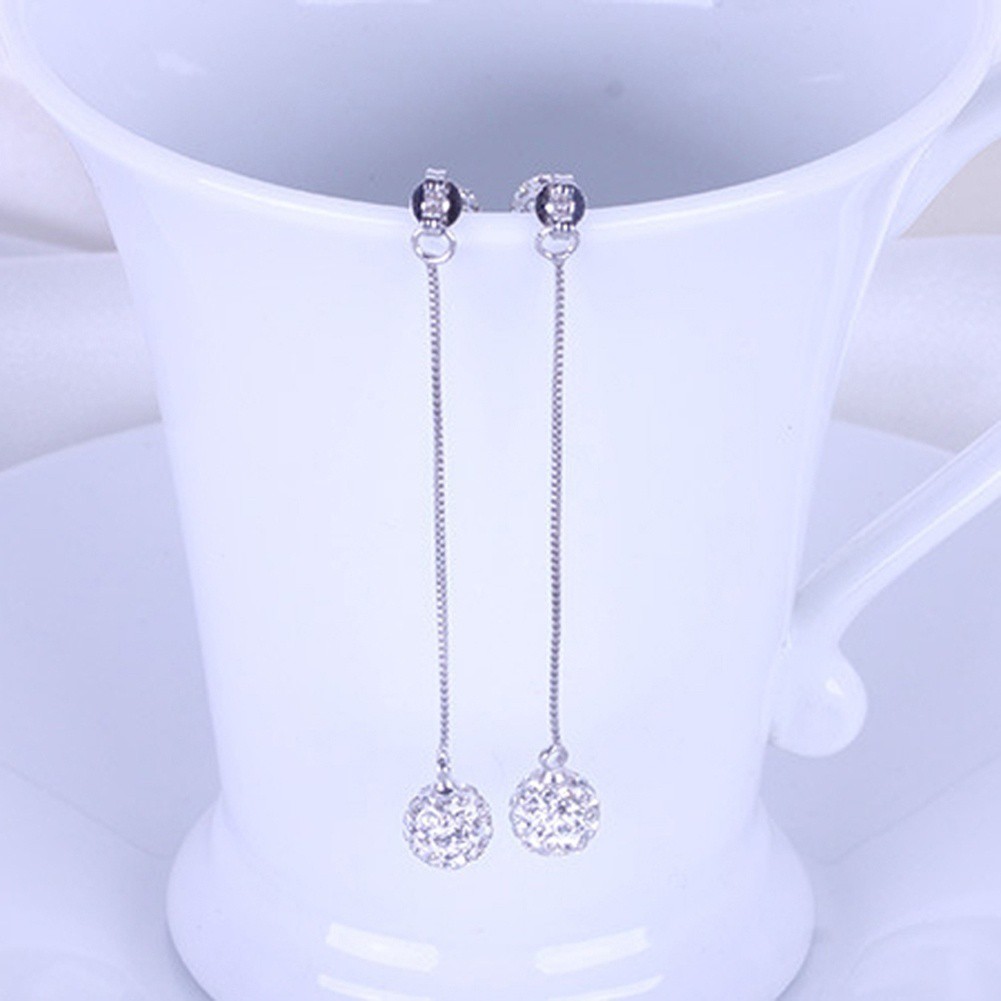 Bông tai mạ bạc 925 dạng tua rua dài đính đá thời trang