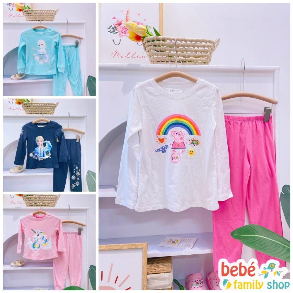 Đồ bộ dài tay bé gái size Đại 2 đến 10 tuổi 12-40kg Đồ bé gái thu đông thun cotton hoa tiết elsa kỳ lân peppa -SGHD