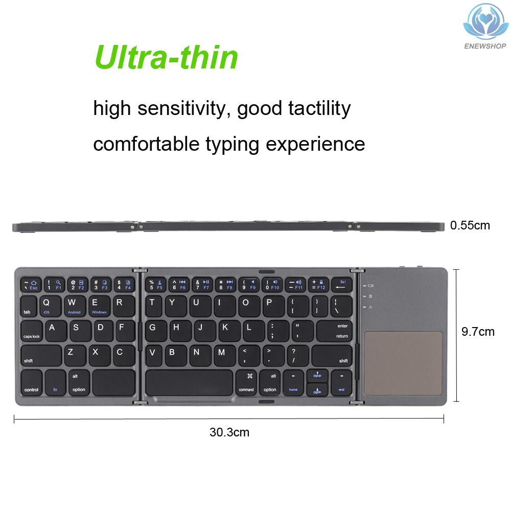 【enew】Portable Mini Ultra Slim Thin Foldable Folding BT Wireless Keyboard with Touchpad for  6s/iPad Pro/ Mobile Phone Tablet PC