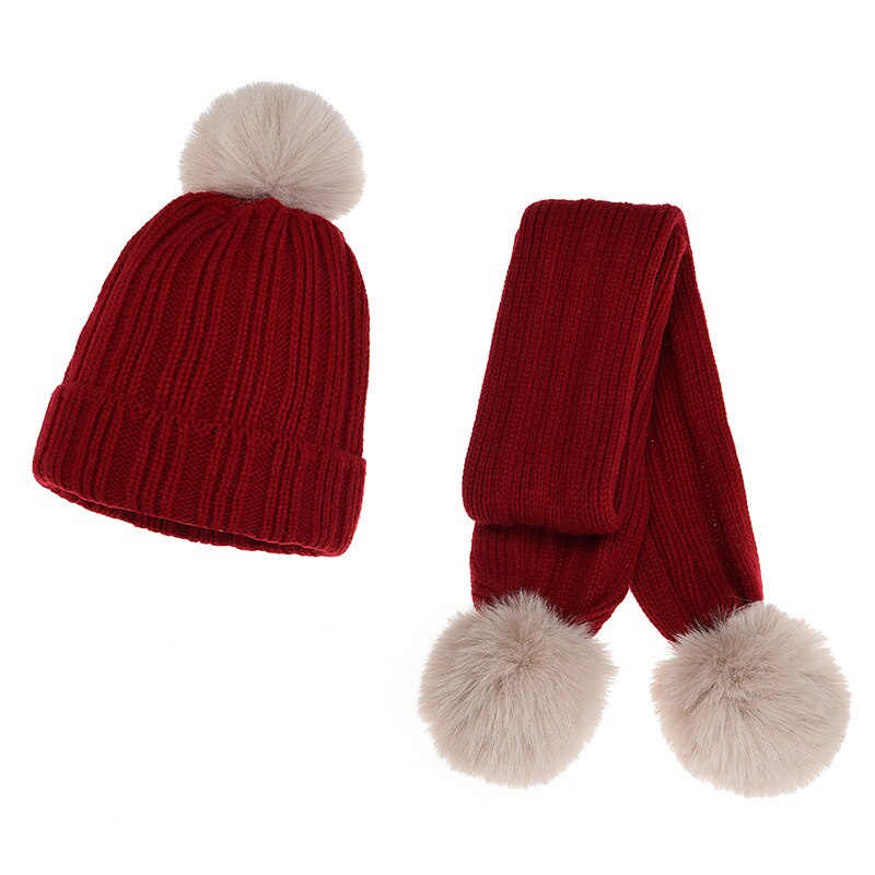 Set 2 Mũ beanie Kèm Khăn Choàng Cổ Màu Trơn Dễ Thương Cho Bé